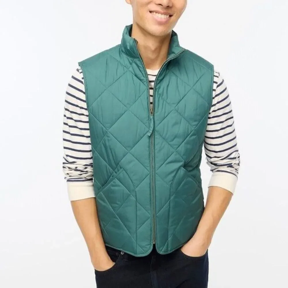 J Crew Men's Quilted Walker Vest Lined Green Patch Pockets Size XL $98